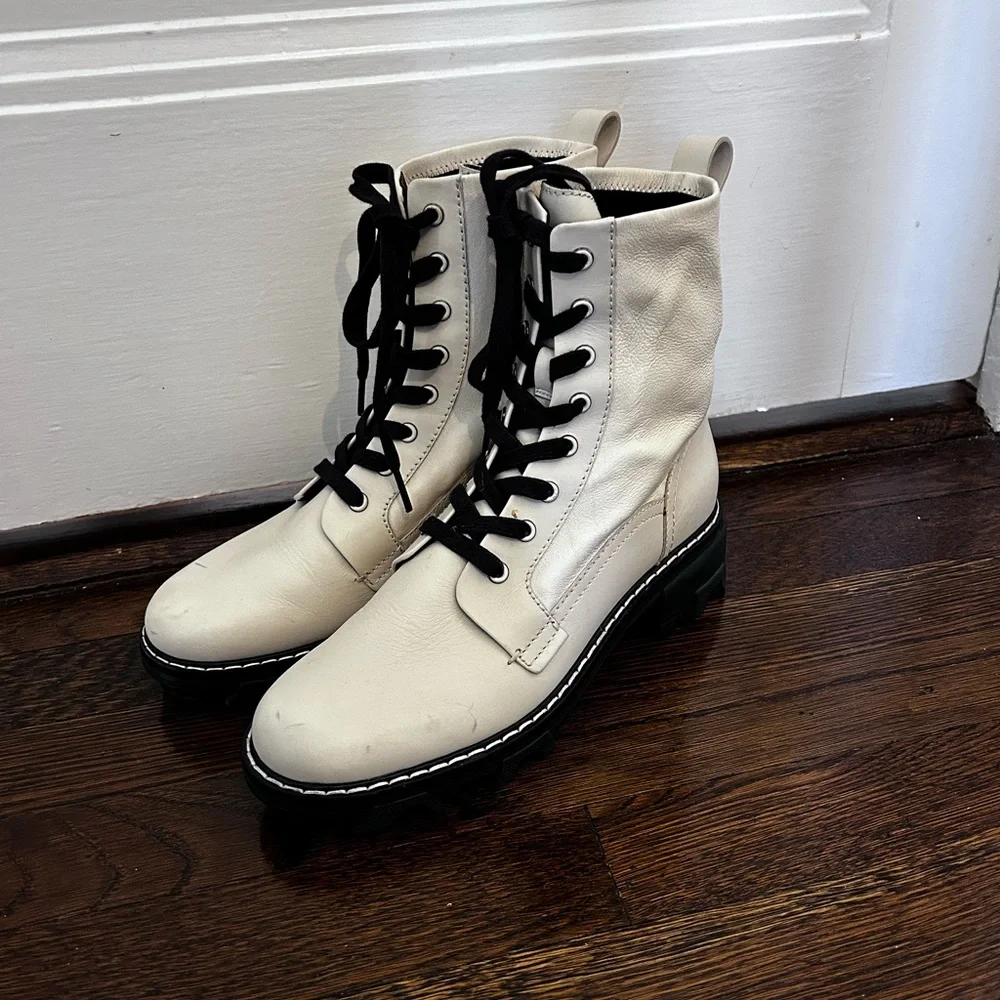 Rag and Bone Women's Cream Lace-Up Boots - Picture 1 of 7